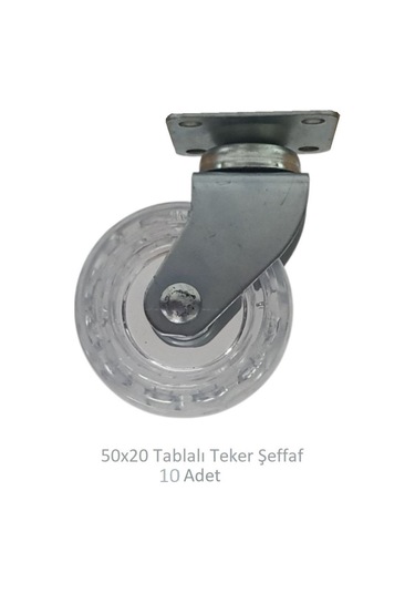 Ofis Koltuk Dolap Etajer 360 Derece Döner 50 X 20 Tablalı Teker Şeffaf 50 Mm 10 Adet Şeffaf