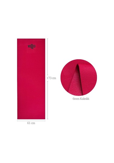 Woqes Egzersiz Matı 6mm Kalınlık 173x61 Cm Kaymaz Pilates Ve Fitness Matı Koyu Kırmızı