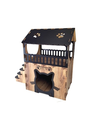 Aswood Çift Kat Teras Kedi Köpek Evi Yuvası 75 x 70 x 40 CM