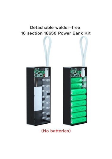 Novahub Siyah 16x18650 Dıy Güç Bankası C Tipi Mikro Usb El Feneri Kılıfı Powerbank Hızlı Şarj Dijital Ekran Korumalı/ Siyah