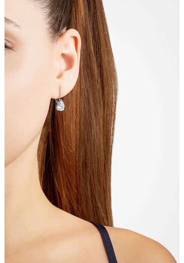 Damla Kesim 18 Ayar Beyaz Altın Kaplama Gümüş Küpe Beyaz