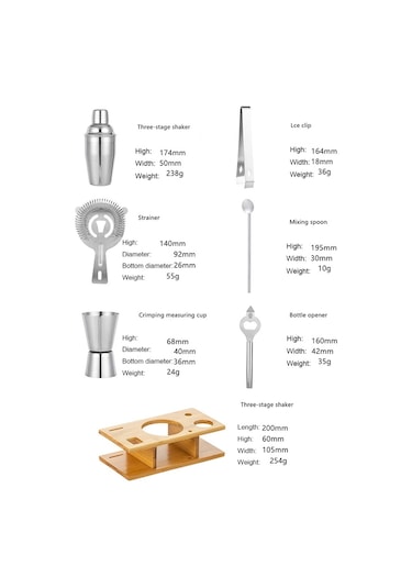 By-7 7'si 1 Arada Paslanmaz Çelik Barmen Seti Bar 350ml