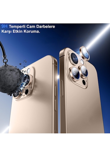 İphone 16 Pro Uyumlu Metal Çerçeveli Kamera Lens Koruyucu-gri