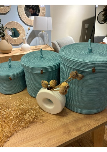 Victor Çok Amaçlı Düzenleyici Kapaklı 3'lü Sepet,kapaklı Kirli Çamaşır Sepeti, Kapaklı Organizer Mavi