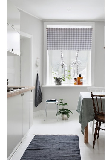 Naturel Potlu Ekose Tül Perde Retro Gri