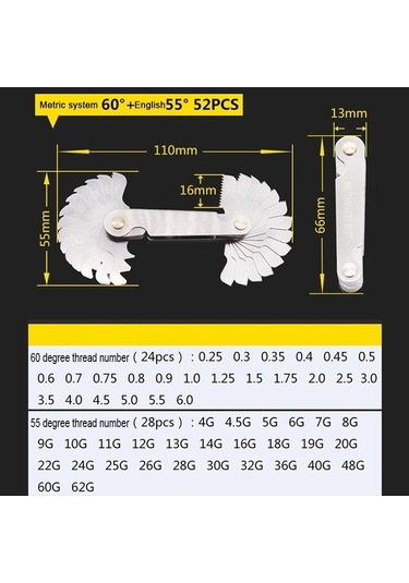 Dancemonkey 52 Adet Metrik 60 + İngiliz 55 Cr Paslanmaz Çelik Diş Ölçer Diğer