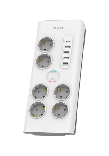 Philips SPN7060WA/62 6'lı 5 USB'li 2 M Anahtarlı Akım Korumalı Priz