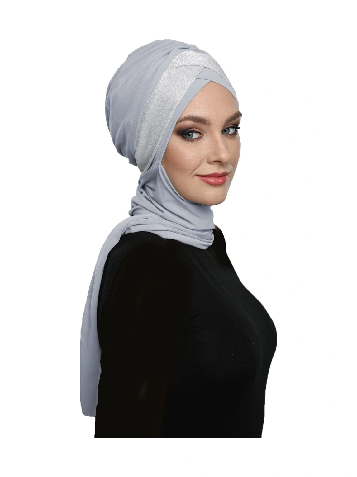 Çapraz Pike Atkılı Astarlı Açık Gri Hazır Türban Tesettür Bone Açık Gri