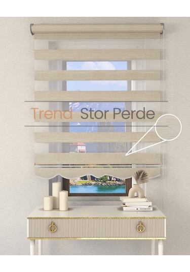 Sütlü Kahve Etek Dilimli Zebra Stor Güneşlik Perde Kırık Sütlü Kahve