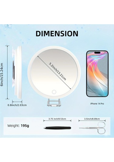 Userfriendly11 6 İnç Led Büyüteçli Makyaj Aynası 30x Zoom Ayarlanabilir Parlaklık Şarj Edilebilir Siyah Siyah