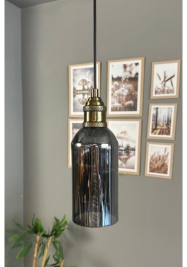 Windy Cam Füme Tekli Avize Lale Başlık Retro Sarkıt Lamba Salon Aydınlatma Füme