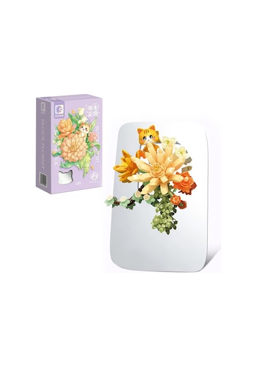 Sembo Block Orange Flower Stream Dekoratif Çiçekler 200 Parça Yapı Blokları  İle Uyumlu 611086