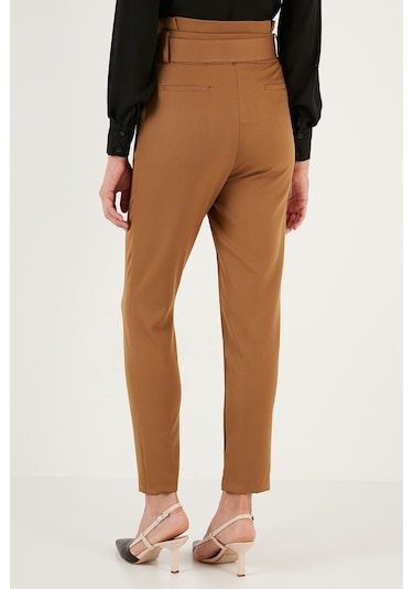 Lela Yüksek Bel Cepli Kemerli Regular Fit Kumaş Bayan Pantolon 611Pl04 Hardal