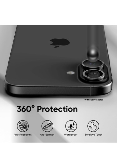 Apple Uyumlu iPhone 16 / 16 Plus Kamera Lens Koruyucu Siyah