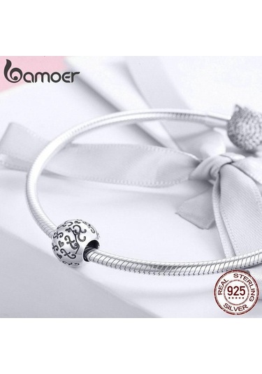 Novahub Bamoer 925 Ayar Gümüş Aşk Ve Güzel Hayat Charm Yuvarlak Boncuk Fit Bilezik Dıy, Sevgi Ve Mutluluğu Taşıyın Gümüş