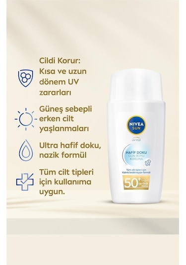 Nivea Sun Hafif Dokulu Koruyucu Yüz Güneş Kremi SPF50+ 40 ML