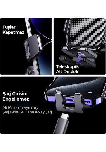 Kingma Metal Kancalı Havalandırma Destekli Araç İçi Telefon Tutucu -