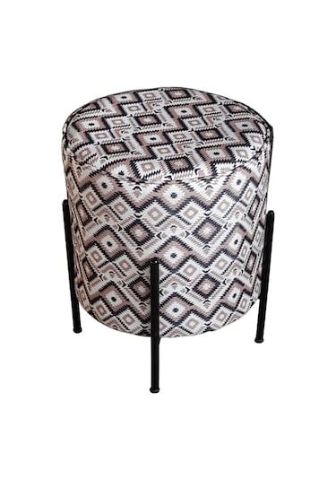 Beymobilya Puf Yuvarlak (Çelik Ayak) (Egzotik Desen)
