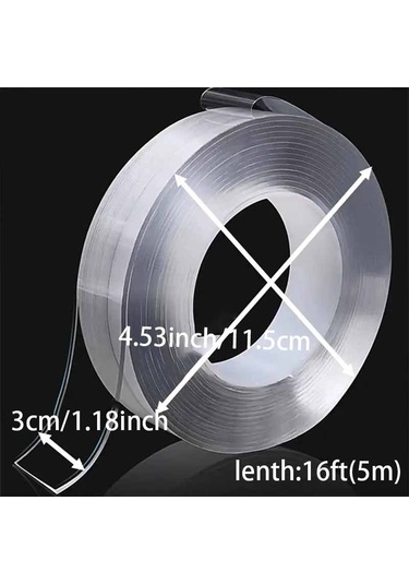 Willowhaven Şeffaf Nano Bant Yıkanabilir Yeniden Kullanılabilir 16ft 3cm Çift Taraflı