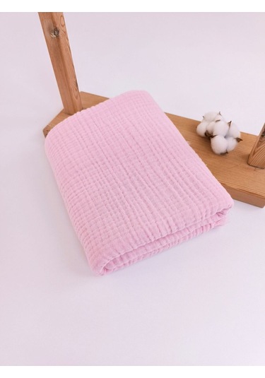 4 Kat Müslin Mint Yeşil Saçaklı Bebek Battaniyesi 100x120 Cm- %100 Pamuklu & Çok Amaçlı Battaniye Pembe