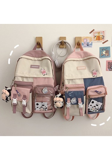 Moveevo Kadınlar İçin Modern Siyah Şeffaf Çift Omuz Çantası - Kuzuluk Askılımlı Ve 3 Adet Kartun Stickerli Okul Çantası Siyah