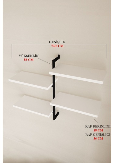 Aju 4 Katlı Duvar Rafı Metal Çerçeveli Dekoratif Kitaplık Ve Raf Ünitesi Modern Ve Minimalist Tasarıım Siyah
