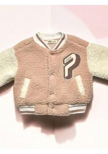 Kız Bebek Nakışlı Peluş Mont-14880 Pudra