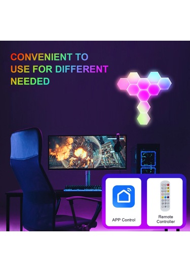 Reedark Rgb Led Hexagon Duvar Lambası Seti 6 Adet - Bluetooth + Wi-fi + Ses Kontrolü, Renk Değiştirme, Müzik Ritmi, Akıllı Uygulama İle Kontrol Edilebilir Diğer
