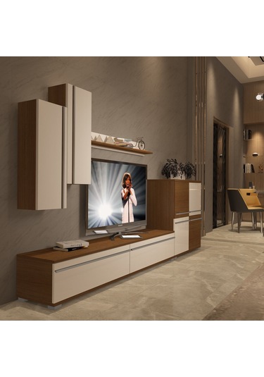 Decoraktiv Eko 6 Mdf Std Tv Ünitesi Tv Sehpası - Ceviz Beyaz Ahşap - Beyaz