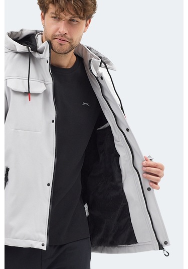 Slazenger Gleam Erkek Kapüşonlu Taş Gri Mont & Kaban Taş Gri