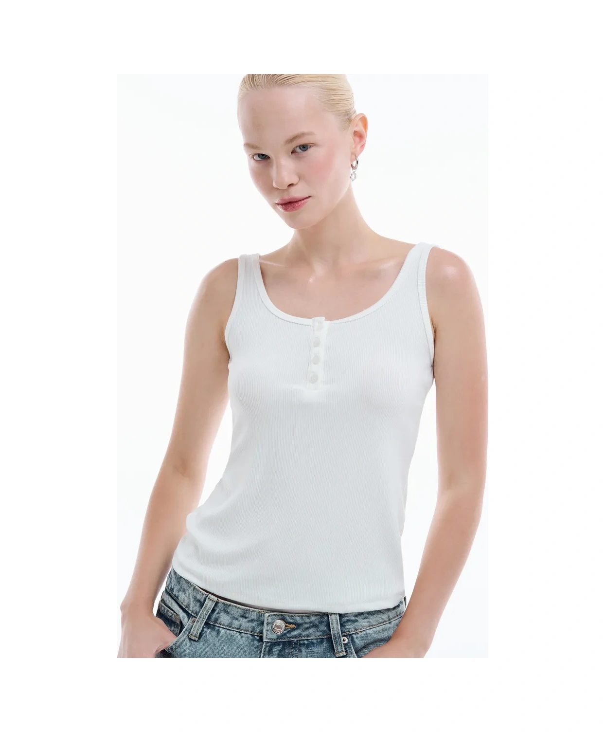 Tvoe Dekoratif Düğmeli Ribana Atlet 450834394 Beyaz