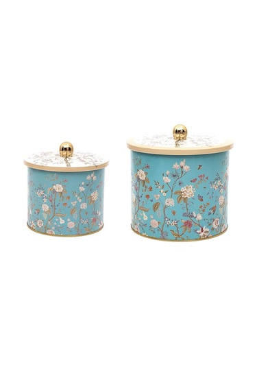 Flora Desenli Metal Saklama Kabı Seti - 2'li Set 1,7 Lt - 3,5 Lt Desenli