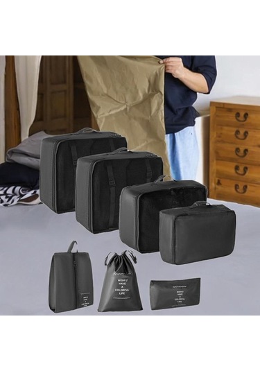 Homyl 7 Parça Ambalaj Küpleri Organizatörler İpli Çanta Siyah