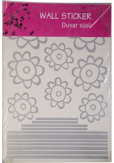 Sıa Duvar Süsü Sticker Gri Papatyalı Şeffaf Filmli Pvc