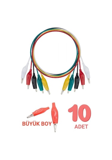 Büyük Boy Krokodil Test Kablosu 45-50cm - 10 Adet Timsah Ağız