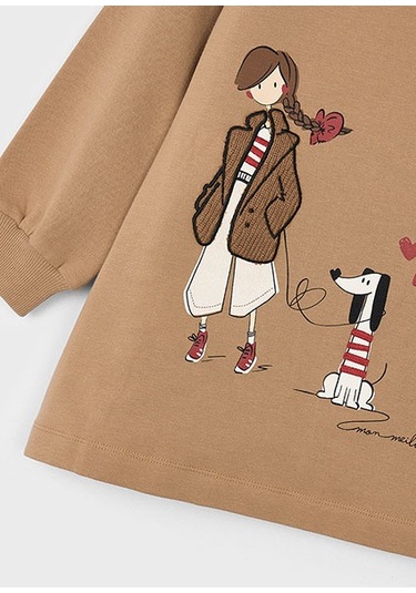 Mayoral Kahve Kız Çocuk İşlemeli Elbise 4929 Kahverengi