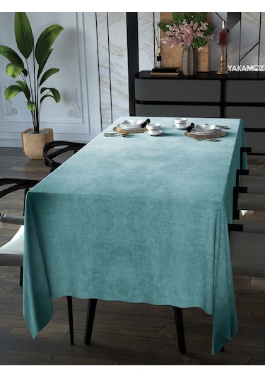 Nil Yeşili Kadife Dokulu Masa Örtüsü Dertsiz Velvet Touch Serisi Nil Yeşili