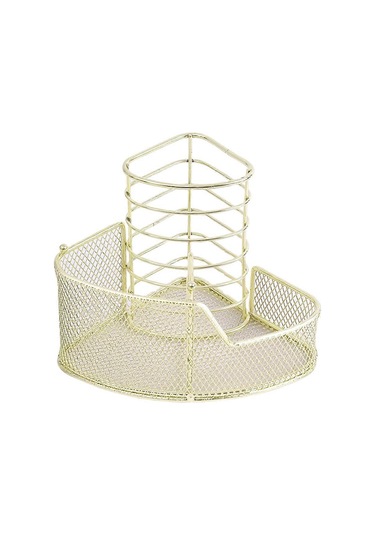 Ganzhoushop Zarif Gül Altın Örgü Kalemlik Üçgen Şekilli Metal Kırtasiye Saklama Tutucu 3 Bölmeli Ofis Ev Okul Gül Altınaltın