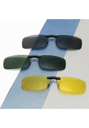 2 Adet Siyah Koyu Yeşil Klipsli Polarize Güneş Gözlüğü Erkek Uv40 Çok Renkli