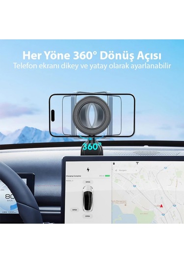 Polham Manyetik Magsafeli Torpido Üstü Telefon Tutucu, Konsol Ve Ekrana Yapışan Telefon Tutucu Siyah