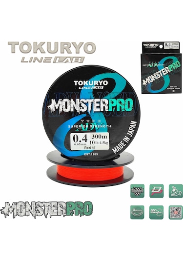 TOKURYO LINE LAB MONSTERPRO X8 0.4pe 0.05mm 10Ib 4.5kg Red 300mt