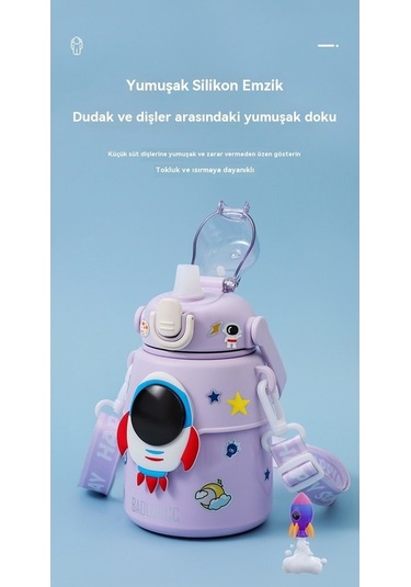 Novahub Yalıtımlı Su Roket Pipet Paslanmaz Ördek Öğrenci Mor Mor Karikatür Kapasiteli Gagası Çocuk Çelik Büyük Bardağı 316 Nh Mor