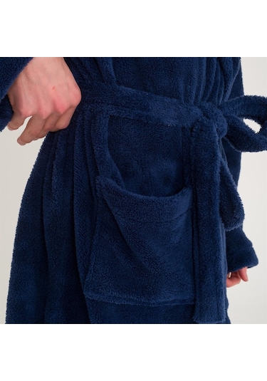 Erkek Uzun Welsoft Kapüşonlu Sabahlık-Lacivert