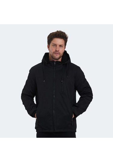 Slazenger HALDOR IN Erkek Kapüşonlu Şişme Siyah Mont & Kaban