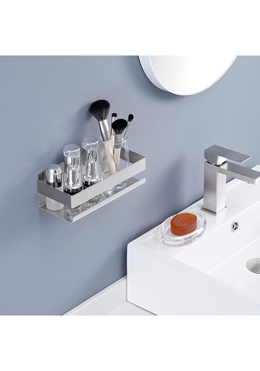 Duvara Monte Duş Rafı Banyo Rafı Sus304 Paslanmaz Çelik Sepet Tutucu 23cm Fırçalanmış Diğer