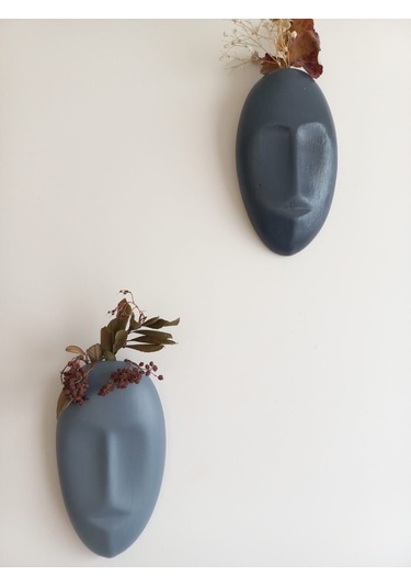 Dekoratif 2'li Yüz Duvar Vazosu, Duvar Süsü ,heykel Aksesuar Antrasit Gri