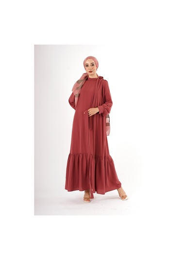 İpek Krep Elbise Kiremit