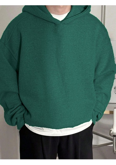 Genius Store Erkek Kapüşonlu Oversıze Sweatshırt 3 İplik Şardonlu Sweatshirt Nefti