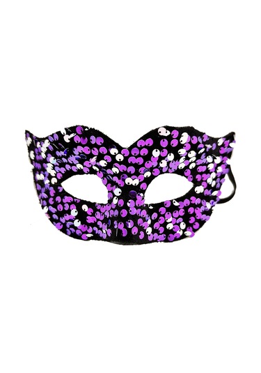 Mor Renk Arkadan Lastikli Pul Payet İşlemeli Balo After Parti Maskesi