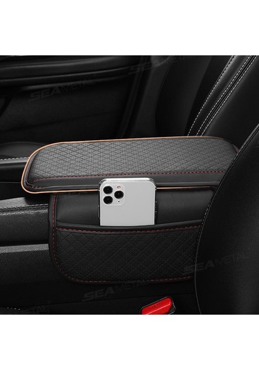 Gri Seametal Araba Kol Dayama Minderi Merkezi Konsol Kutusu Ped Koruyucu Kaymaz Yumuşak Yan Depolama Cepler Kapak Araba Aksesuarları